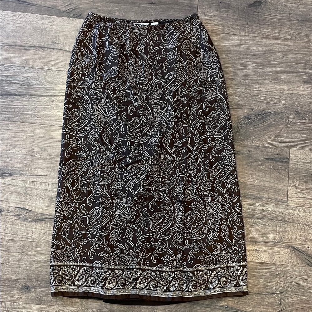 Vintage 90’s Eddie Bauer Patterned Midi Chocolate Brown wrap Skirt